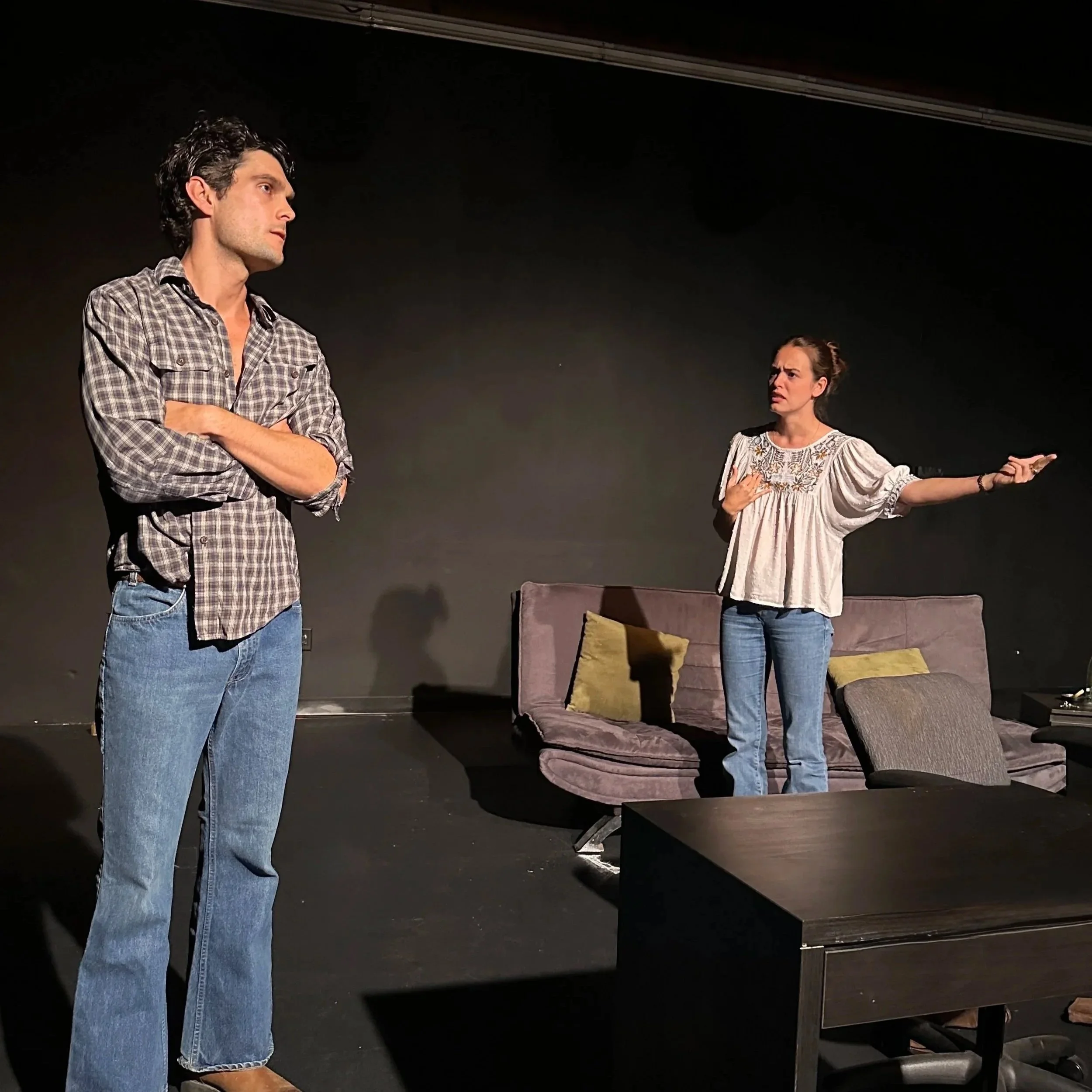 Two actors working a scene during Tuesday Technique class